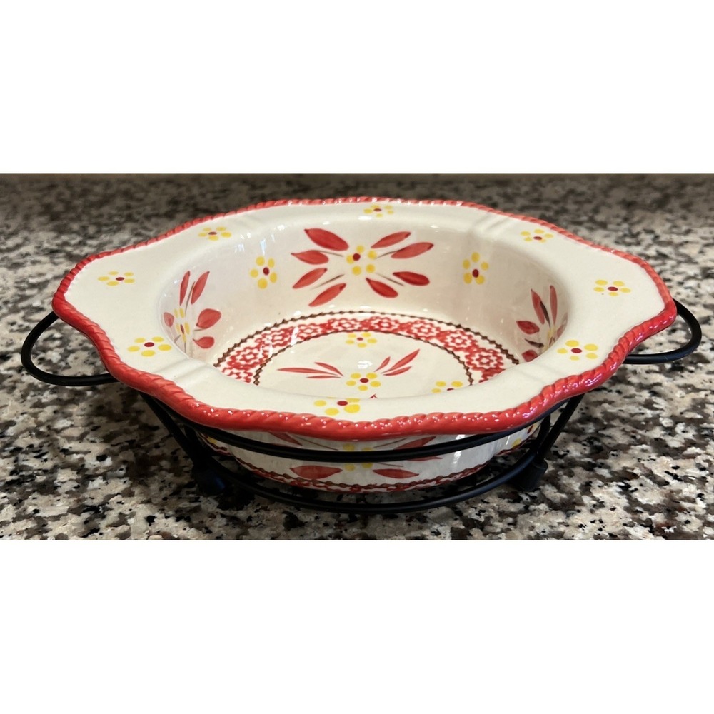 New Temp-tations Old World Red‎ Round Baking Dish .5 qt Casserole Dish W/Rack 8"